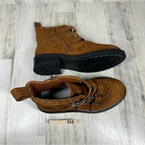 New Aerosoles Arezzo Faux Brown Suede Biker Bootie with Buckles #723 - Picture 13 of 13